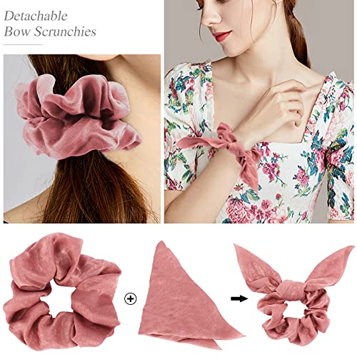 Jaciya Satin Silk Scrunchies - No-Damage Hair Ties with Removable Bow