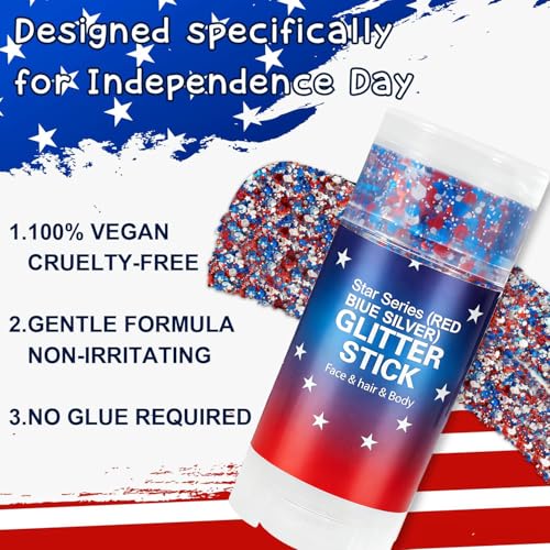 ZARICS 4th of July Patriotic Face & Body Glitter Stick - Red White & Blue Festival Makeup (Variation 01)