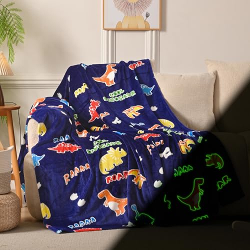 Dinosaur Glow in the Dark Blanket for Kids - Soft Fleece Throw (50"x60")