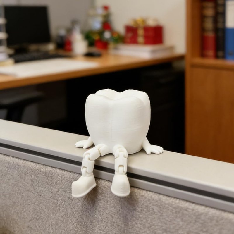 3D Printed White Tooth Figurine | Cute Desk Decor for Doctor's Office