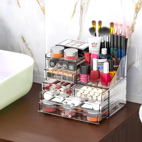 Clear Acrylic Makeup Organizer with 6 Drawers - Stackable Vanity Storage