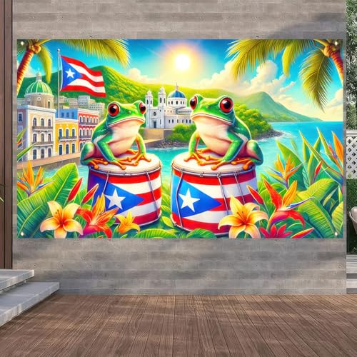 Puerto Rico Coqui Frog Flag Banner 71x43 in | Tropical Island Decor