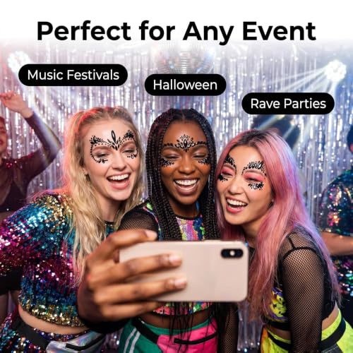 Kotbs Black Rhinestone Face Gems - 6-Pack Self-Adhesive Festival Jewels