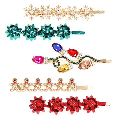 5-Piece Christmas Hair Clip Set - Festive Holiday Hair Barrettes for Women