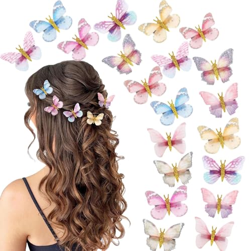 Paderison 20-Pack Colorful Glitter Butterfly Hair Clips for Kids & Women - Brown