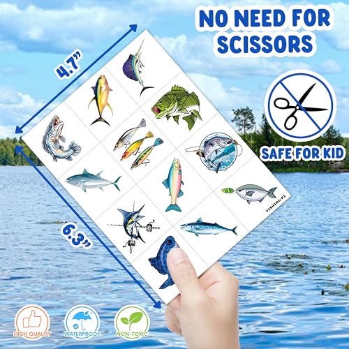 MeoIsDaBest 96 PCS Gone Fishing Kids Temporary Tattoos – Party Favors, Safe & Pre-Cut, Vibrant Designs, Kids’ Birthday Decor (Normal)