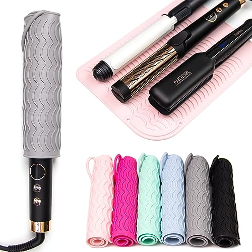Angenil Blush Large Silicone Heat Mat for Hair Tools — 11.02 x 7.9 in, 2-in-1 Mat & Pouch