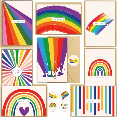 48 Pack Rainbow Thank You Cards with Envelopes for All Occasions