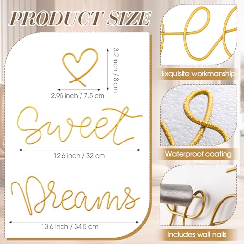 Sweet Dreams Metal Wall Decor - Minimalist Gold Art for Bedroom
