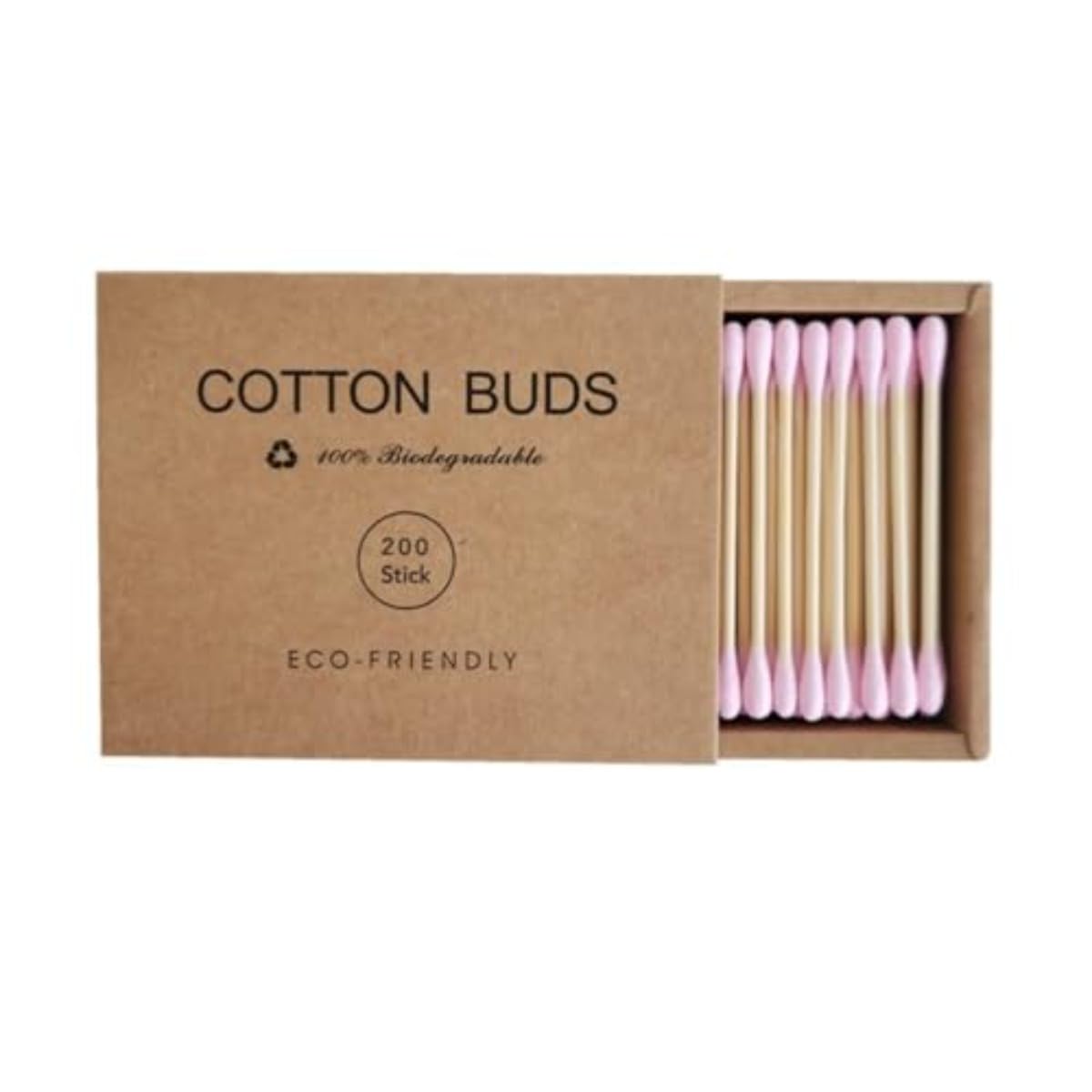 Premium Cotton Swabs - Biodegradable Organic Double Tips for Ear Wax Removal | 200 Count, Black