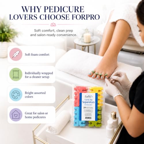 ForPro Comfy Foam Toe Separators - 24 Pairs, Individually Wrapped