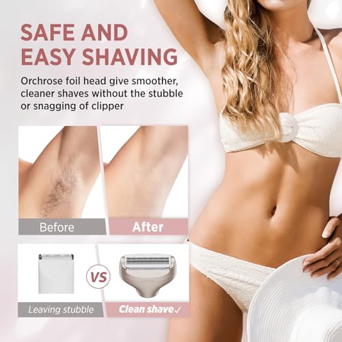 Orchrose Electric Razor for Women Rechargeable: 2-in-1 Painless Shaver for Face Legs Underarms and Bikini Area - Twist Knob Travel Lock Design