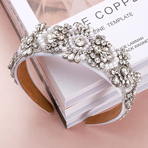 A01 Crystal Rhinestone Pearl Beaded Headband for Women