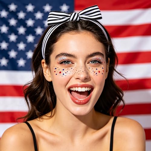 4th of July Glitter Freckles Face Tattoos - 8Pcs Patriotic Stickers