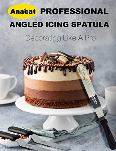 Anaeat Set of 3 Professional Angled Icing Spatulas - Stainless Steel Blades for Cake Decorating