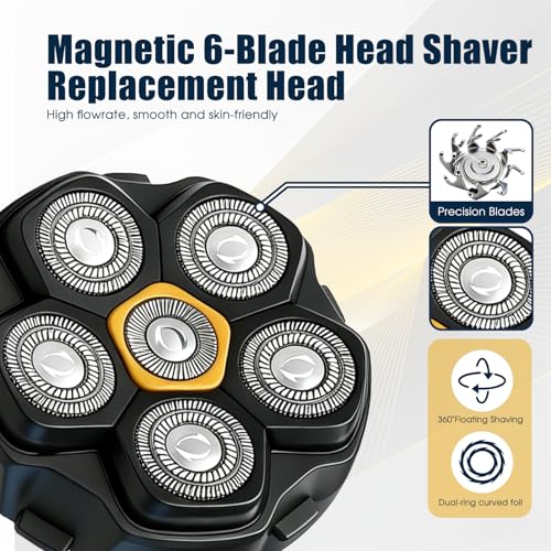 Magnetic 6-Blade Replacement Head for 6D Rotary Electric Shavers