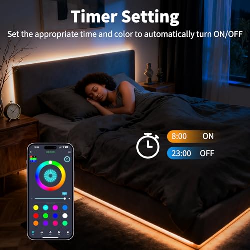 50FT RGB LED Strip Lights with Music Sync & Smart App Control