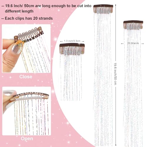 Hair Tinsel Clips 12 Pack Glitter Hair Extensions for Girls Women Kids