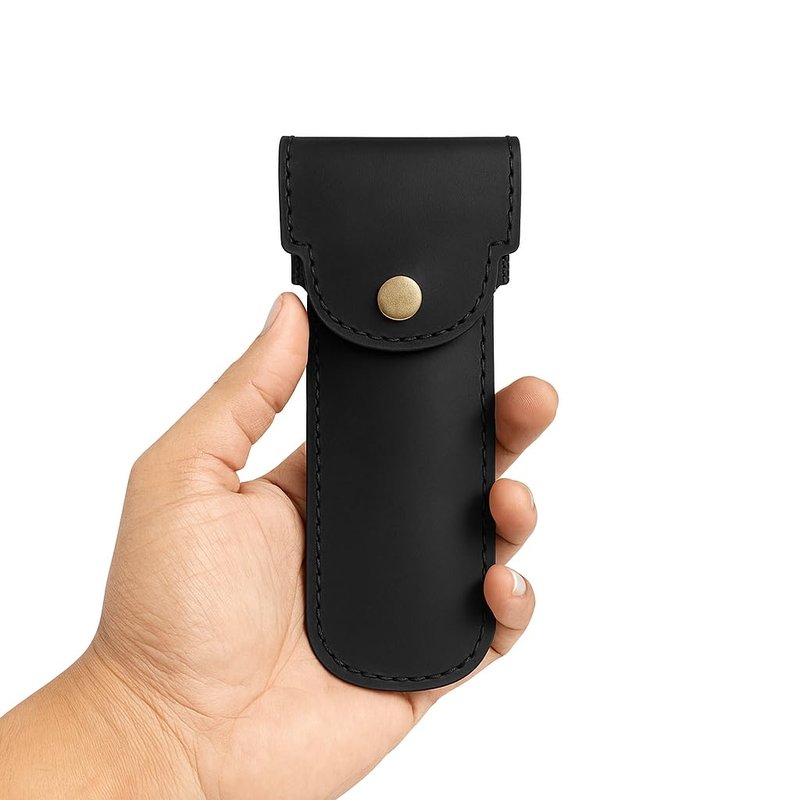 PavinCrafter Full Grain Leather Razor Cover | Double Edge Razor Case | Handmade Safety Razor Protector Sheath for Travel & Storage | Barber Shaving Accessory for Men (Black)