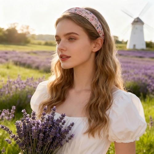 STANETCO Non-Slip Padded Pearl Headbands for Women - Pink, 8-Piece Set