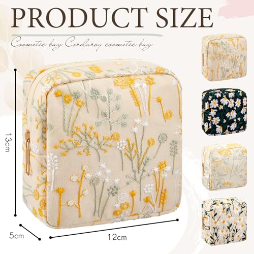 Abbylike 4-Piece Floral Corduroy Makeup Bag Set, Small Toiletry Pouch