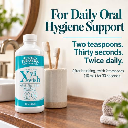 Buried Treasure XYLI Swish Alcohol Free Mouth Rinse 16 fl oz – Peppermint, Sugar-Free