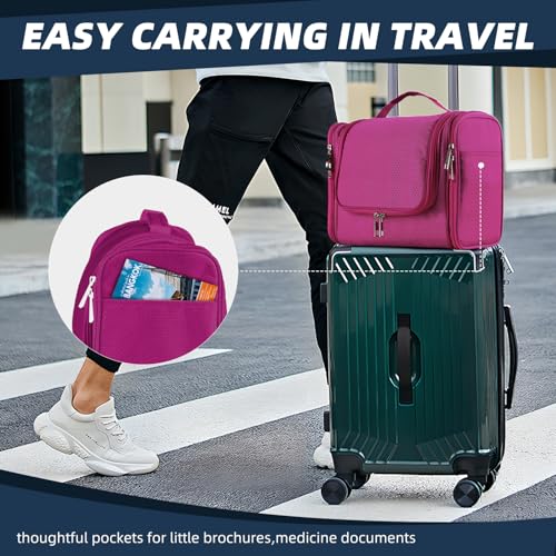Buruis Large Waterproof Hanging Toiletry Bag for Travel - Fuchsia