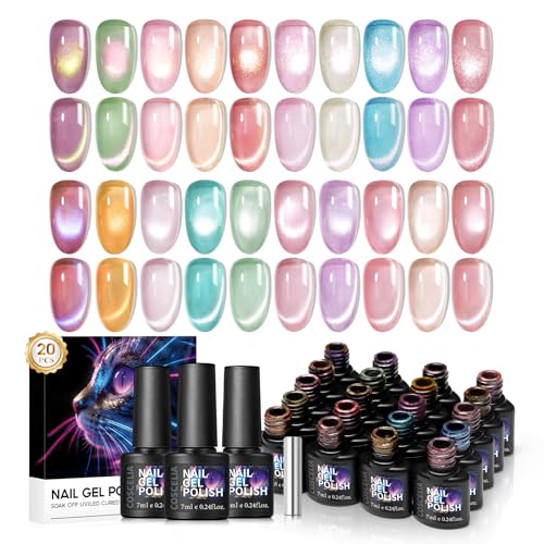 COSCELIA 20-Piece Cat Eye Gel Nail Polish Set with Magnet - Long-Lasting