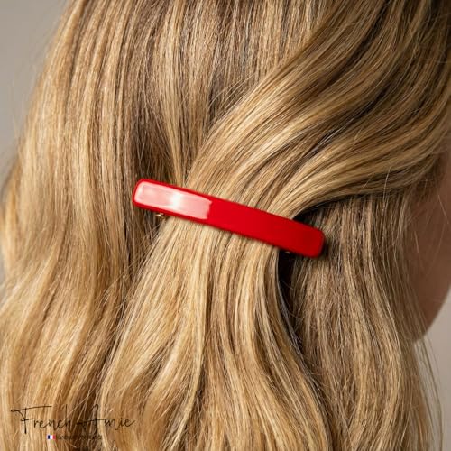 French Amie Red Cellulose Acetate Hair Clip Barrette 2.25 Inch Small