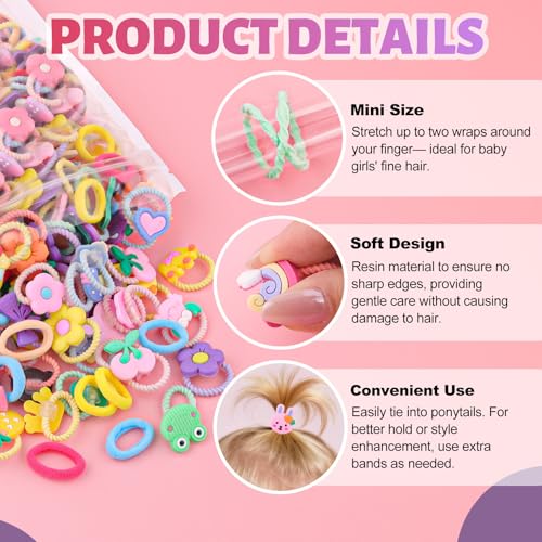 GA&EN 150PCS Colorful Baby Hair Ties Series A-150PCS, Mini Scrunchies for Toddler Girls