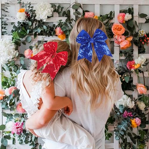 12-Color Jumbo Sequin Cheer Bow Set – 7-Inch Glitter Hair Clips for Girls