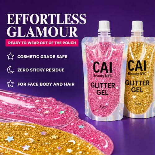 CAI Beauty Holographic Unicorn Glitter Gel - Multicolor Red, 3 oz Vegan & Cruelty-Free Face & Body Makeup