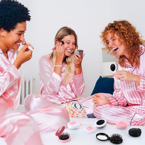 12 Pack Foldable Travel Hair Brush with Mirror - Bow Design, Multi Color