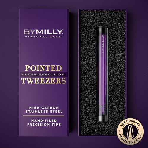 By MILLY Purple Pointed Tweezers - Precision Stainless Steel for Eyebrows & Ingrown Hair