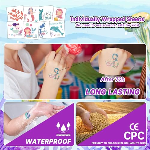 50 Sheets Mermaid Temporary Tattoos for Kids, Ocean Party Favors