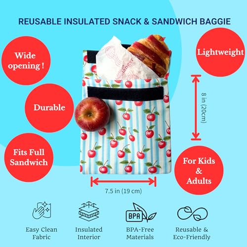Yumbox Insulated Reusable Sandwich & Snack Bags - Cherry Stripe