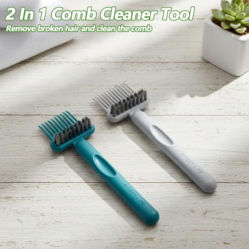 Yuanchu 2-in-1 Hair Brush Cleaner & Remover Tools Green+Gray - Dual-Sided Comb for Salon & Home