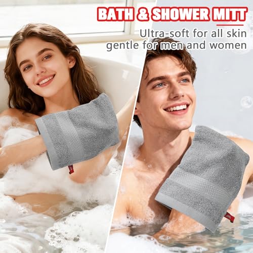 Gray Reusable Cotton Bath Mitts 8-Pack - Soft Body & Face Washcloths
