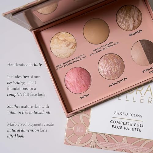 LAURA GELLER Baked Icons Complete Full Face Palette, Light | All-in-One Makeup Palette with Baked Foundations, Blush, Bronzer, Highlighter, Eyeshadows | Coverage for Mature Skin | Travel-Friendly