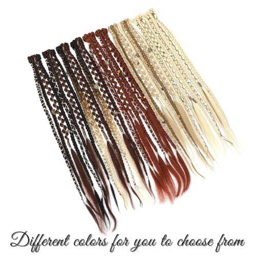Oldsion 16 Inch Clip-In Braids Dreadlock Extensions with Beads & Chains, Medium Blonde with Pale Highlights, 2PCS