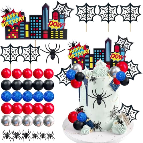 Spider City Theme Cake Topper Set - 38pcs Birthday Decorations