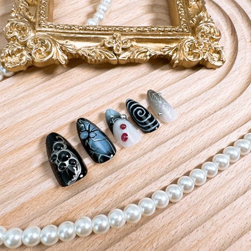 24pcs Halloween Almond Press On Nails with Spider Designs