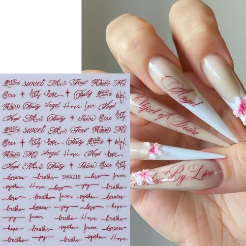 6 Sheets Cursive Letter Nail Stickers - 3D Self-Adhesive Nail Decals