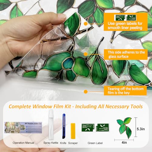 Stained Glass Window Privacy Film - Decorative Rainbow Clings, 17.5x78.7 in