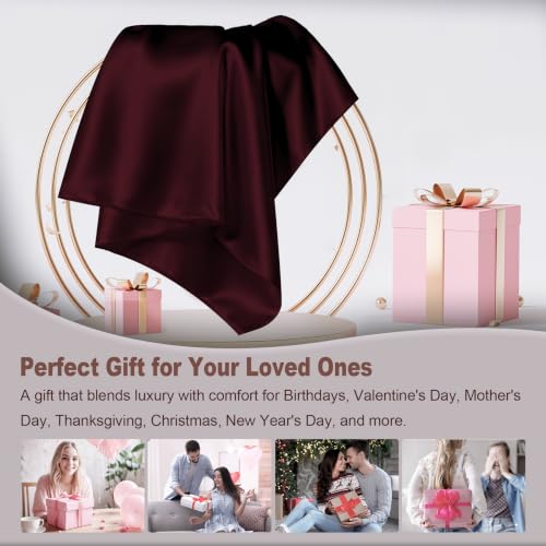 LYSHIN Mulberry Silk Pillowcase - Standard Size, Burgundy - Anti-Acne & Cooling