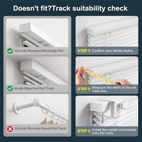 No Drill Curtain Rod Bracket for Blinds, Adjustable 0.8–2.2" Headrail, 2 Pack - White