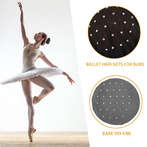 KALLORY Rhinestone Bun Cover Hair Net for Ballet Dance Women – 4-Pack