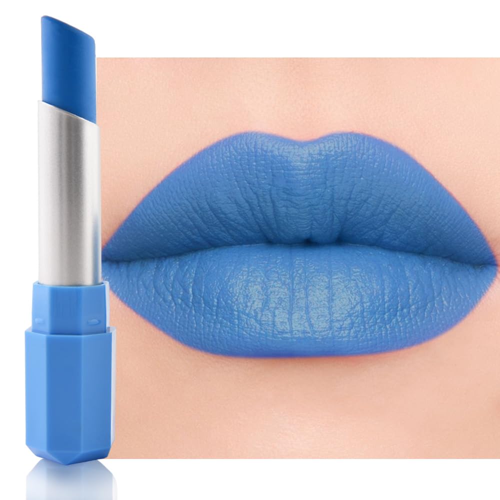 HHLTOH Sky Blue Matte Lipstick - Pigmented Lip Crayon & Face Paint Stick for Women Everyday Halloween Birthday Party Wear, Younger-Looking Lip Makeup, Labial para fiesta de disfraces 16