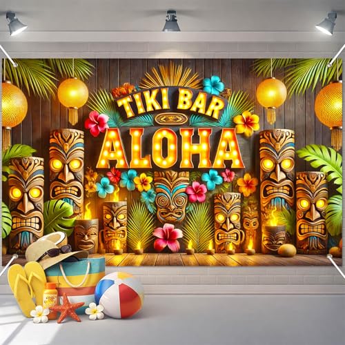 Aloha Luau Party Banner - 71x43 Inch Tiki Backdrop for Summer Events