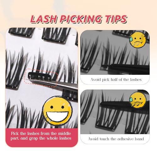GAQQI Self-Adhesive Eyelash Clusters PG4 Wispy 10-13mm, Pre-Glued Lashes